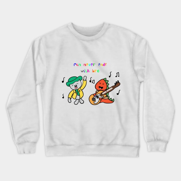 Dinosaur & Bear dance sing fun friends happy BRO Crewneck Sweatshirt by KDaisy.design